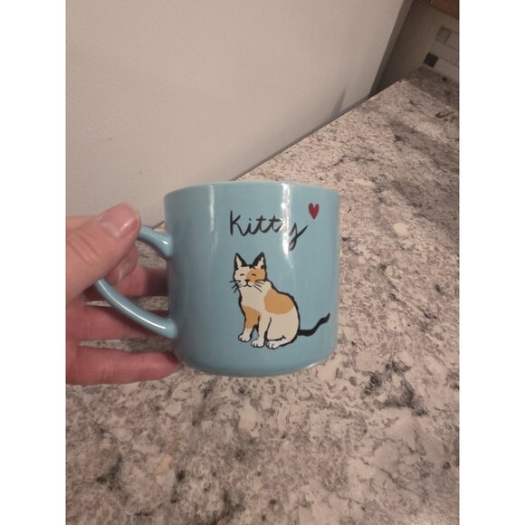 Opalhouse Stoneware Calico Kitty Cat With Heart Coffee Tea Mug Blue 14 oz - Picture 6 of 9